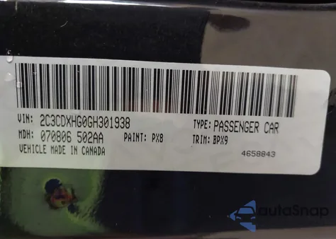 2016 Dodge Charger Sxt из США, поврежденный, VIN 2C3CDXHG0GH301938